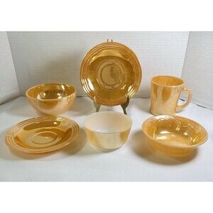 VTG Fire King Peach Lustre 6 pc Lot Anchor Hocking Mug, Bowls, Plates
